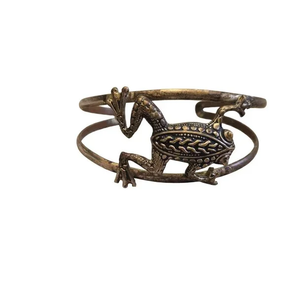 Vintage Handcrafted Brass/Bronze Cuff Bracelet  Frog Design Boho Nature Artisan - Picture 3 of 4